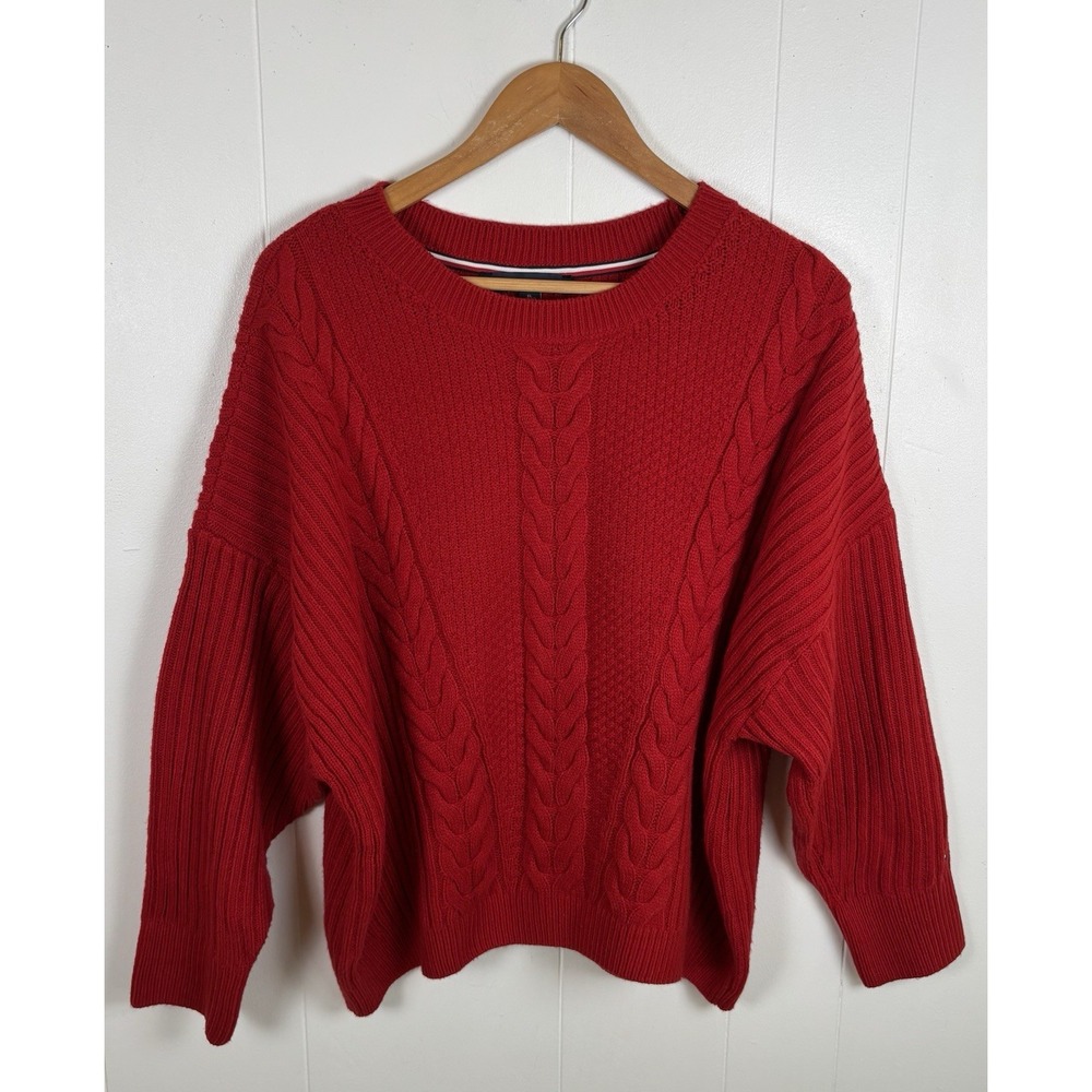 Tommy Hilfiger Women's XL Thick Red Cable Knit Oversized Drop Shoulder Sweater